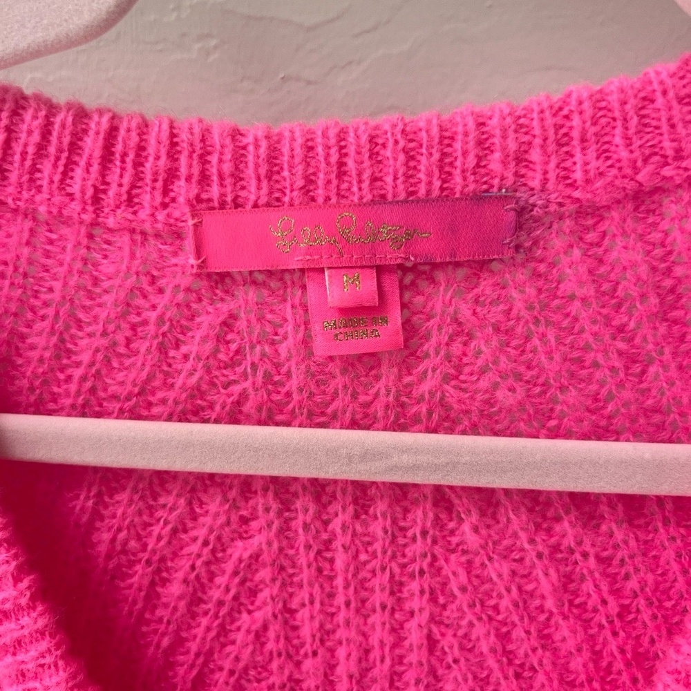Lilly Pulitzer Kasmina Womens M Pink Isle V-Neck Knit Sweater Preppy Resort - Picture 2 of 6